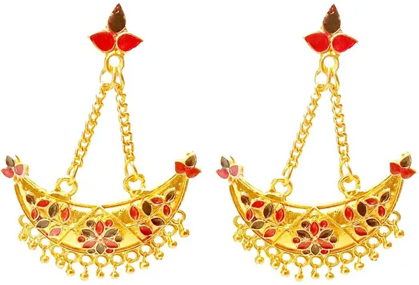 Assamese_Traditional_Copper_Gold_Plated_Red_Black_Colour_Jhumki_Earring_For_Girls_&_Women